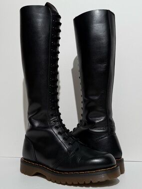 Vintage 80s Dr. Martens England Black 20 Eye Tall MIE Leather Boots UK 3